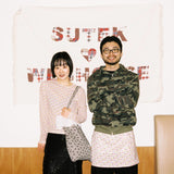 [SUTEKXWEBHOUSE] ストライプリボントートバッグ - ブラック