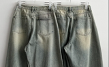 Andy Knee Damage Cutting Deep Washed Denim Wide Pants