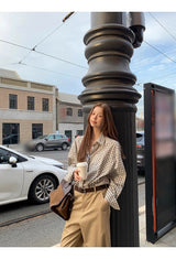 French checkered pocket loose fit long-sleeved shirt
