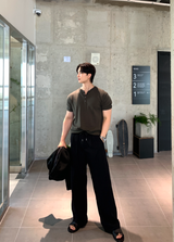 Slag Henry Neck Round Short Sleeve Knit