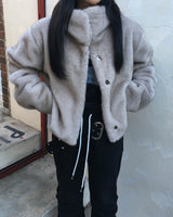 High neck fur crop jacket