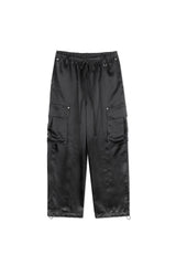 SATIN WIDE CARGO PANTS	(BLACK)