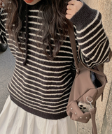 Milk Stripe Dangara Striped Hooded Knitwear