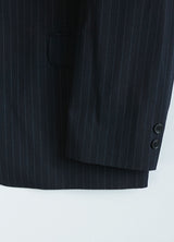 pinstripe collarless blazer