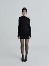 Shirring symbol dress (Black)