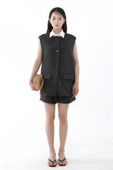 COLLARED SLEEVELESS JACKET_CHARCOAL