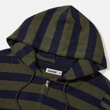 ストライプニットフーディドジップアップ / Khaki blue