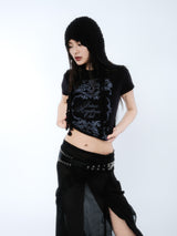 SILHOUETTE RUFFLE MAXI SKIRT [BLACK]