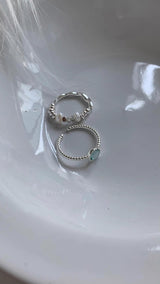 Mint silver-pearl beads ring SET