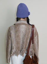 Gamants coloring gradation fringe long-sleeve cropped wool knitwear