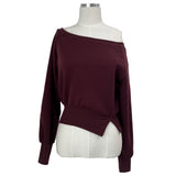 Unbalanced off-shoulder side slit brushed long sleeve sweatshirt (6 colors)