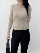Scani V-neck Button Long Sleeve Knit