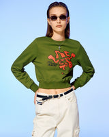 DEVIL HEAD LOGO CROP SWEATSHIRT-OLIVE