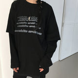 キレイレタリングオーバーフィットショートスリーブレイヤードロングスリーブTシャツ
