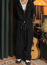 Unisex Couple Golden Hooded Sweatshirt and Cargo Drawstring Pants Set