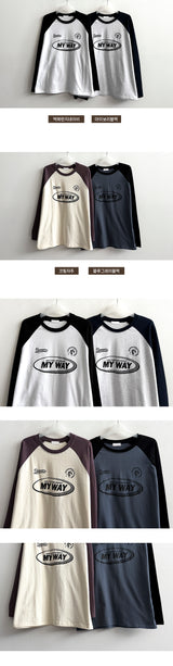 Eファーム カラー ラグランロングスリーブTシャツ