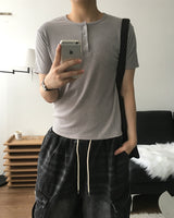 Ribbed Muscle Fit Henley neck Short Sleeve