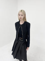 シルバースナップボタンラッププリーツロングスカート