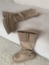 Dion Suede Buckle Long Boots (beige)