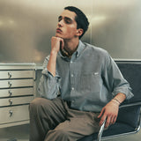 chest pocket tip oxford shirt grey
