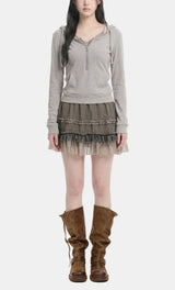 Daniela Lace Half-Zip Hoodie Top
