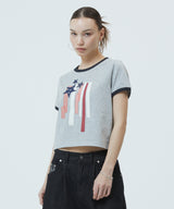 フラッグアップリケリンガークロップTシャツ