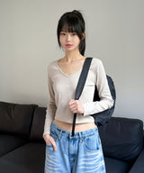 STITCH V NECK LONG SLEEVE T-SHIRT [4color]