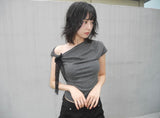 ドレープドツイストリボンTシャツ (CHARCOAL)