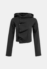 Frill Button Hooded Cardigan