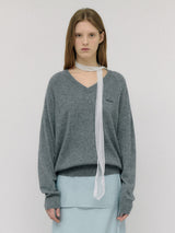 WOOL BLENDED V NECK KNIT GRAY