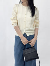 Picre Round Neck Button Long Sleeve Knit Cardigan