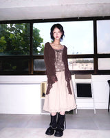 (2color) Line Flower Ruffle Hem Skirt