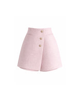 Ruby Romantic Gold Button Tweed Skirt Pants Pink