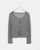 Peuang Lace Frill  See-Through V-Neck Long Sleeve Cardigan