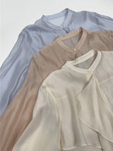 Ruffle Tencel See-through Blouse