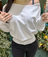(100% COTTON) ボートネックチックリップUネックオフショルダースリムニット - 3 COLOR