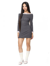 Reversible Gray Lace-Up Frill Dress