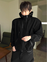 Slant-washed hooded field jacket