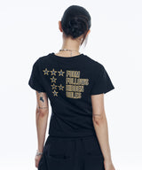スターレタリングクロップドTシャツ - ブラック