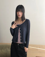 Peuang Lace Frill  See-Through V-Neck Long Sleeve Cardigan