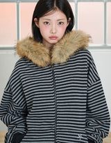 STRIPE WINGS FUR HOODIE ZIP-UP
