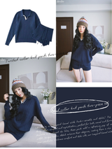 Twisted collar knit pants two-piece set