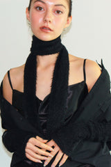 FUR KNIT LONG MUFFLER / BLACK