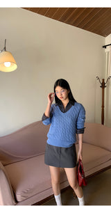 Twisted V-neck long-sleeved knitwear