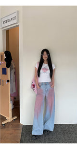 ビッグペインティングワイドデニムパンツ