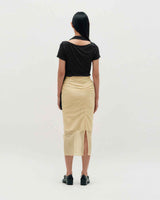 Sheer Shirring Slit Skirt _ YELLOW
