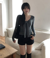 Hina Shirring Tie Ribbon Long Sleeve
