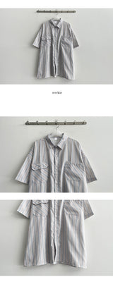 a loose vintage striped short-sleeved shirt