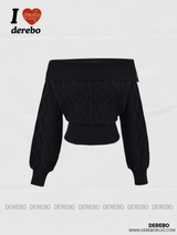 Fair Isle Off-Shoulder Twisted Knitwear