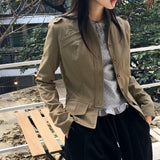Femo vintage high neck collar button cotton jacket